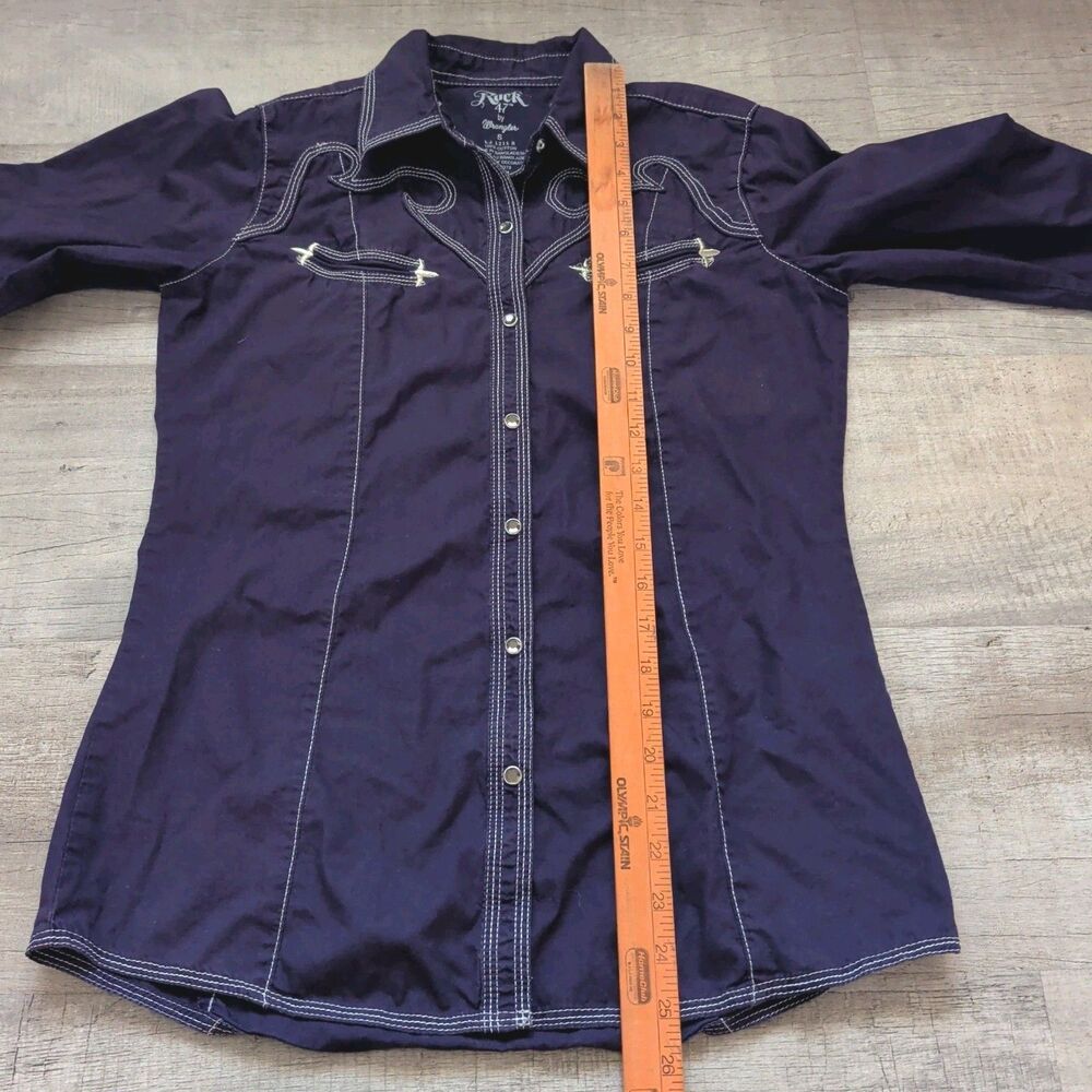 Rock 47 By Wrangler S Western Shirt Snap Purple Embroidered Rodeo Rhinestone - Picture 4 of 7